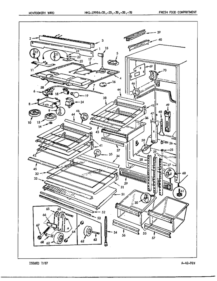 Fresh Food Compartment Assembly Diagram and Parts List for 19884B  Admiral Refrigerator