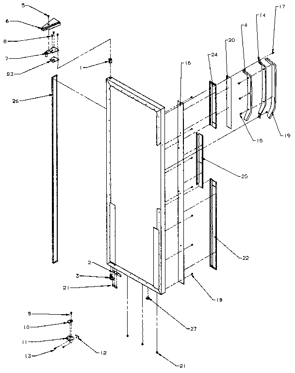 Refrigerator Door Hinge And Trim Diagram and Parts List for SXD27N-P1162411W  Amana Refrigerator