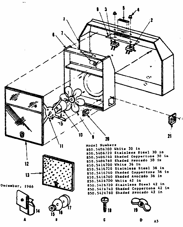 Range Hood Diagram and Parts List for 8505416720  Kenmore Range Hood