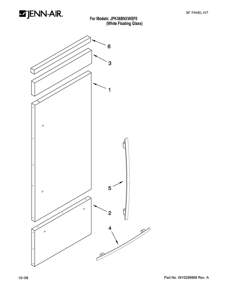 Panel Kit Parts Diagram and Parts List for JPK36BNXWSF0  Jenn-Air Refrigerator