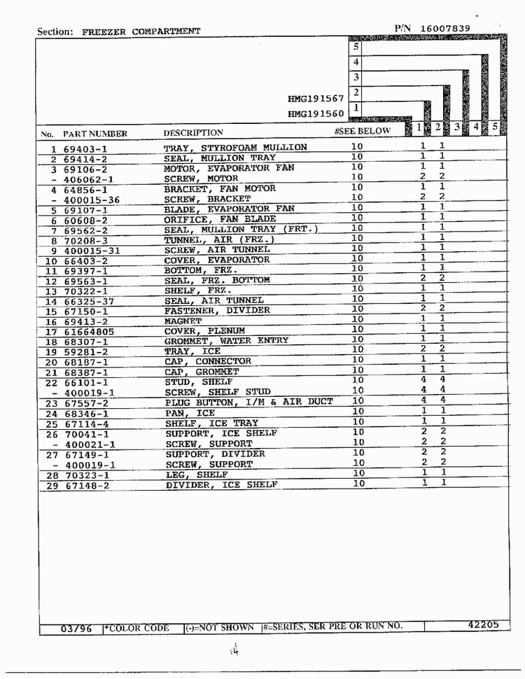 Freezer Compartment Page 2 Diagram and Parts List for HMG191560  Admiral Refrigerator