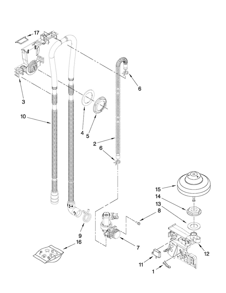 Fill, Drain And Overfill Parts Diagram and Parts List for MDB7749SAW1  Maytag Dishwasher