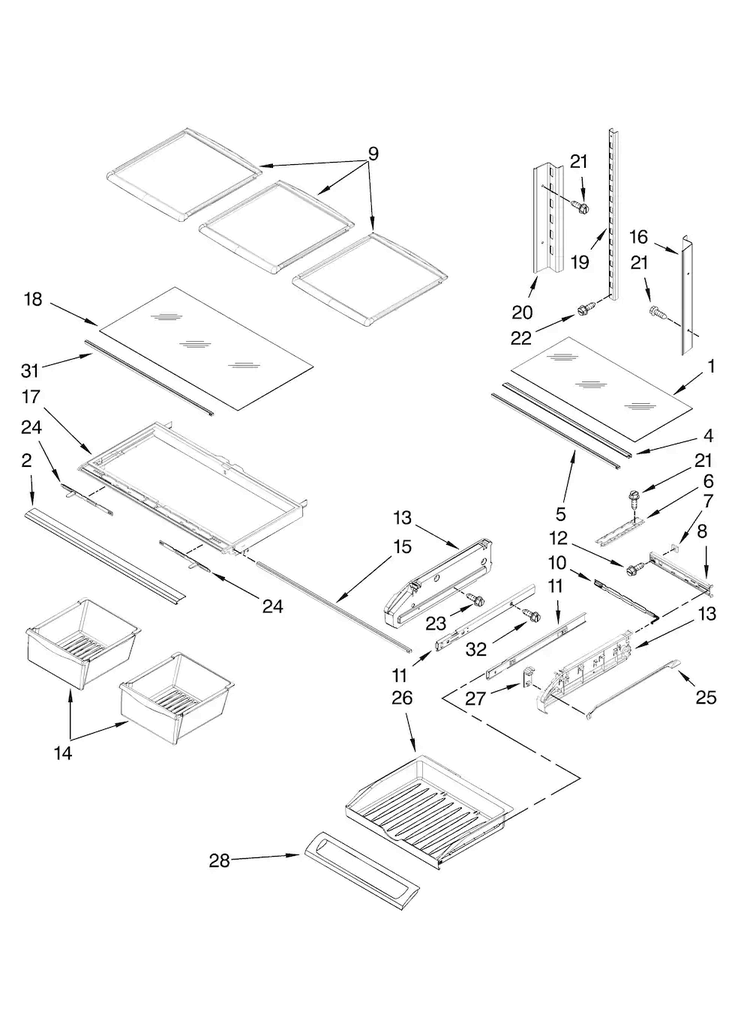 Shelf Parts Diagram and Parts List for JFI2089AEB2  Jenn-Air Refrigerator