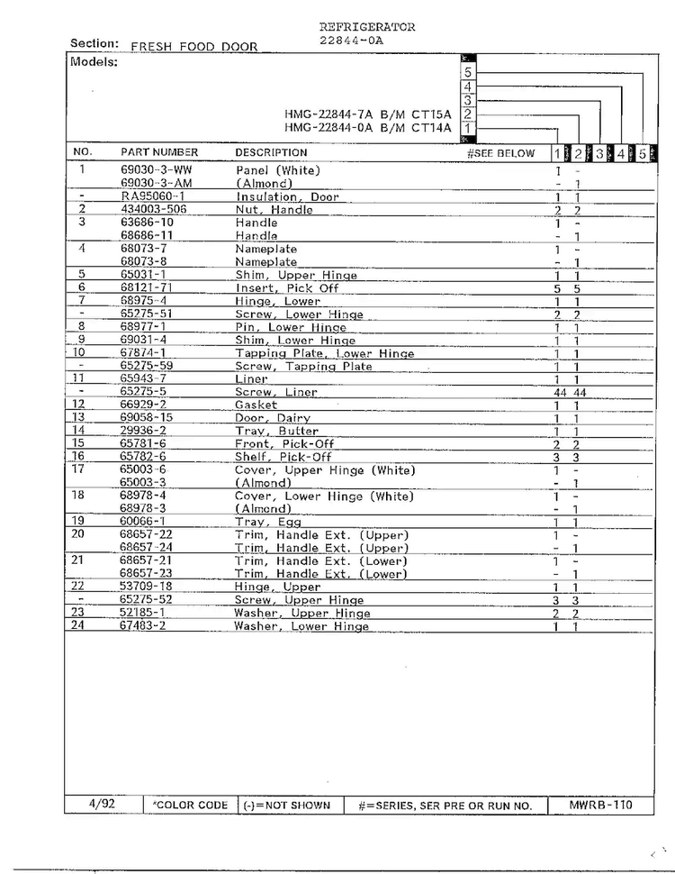 Fresh Food Door Page 2 Diagram and Parts List for 22844-0A  Admiral Refrigerator