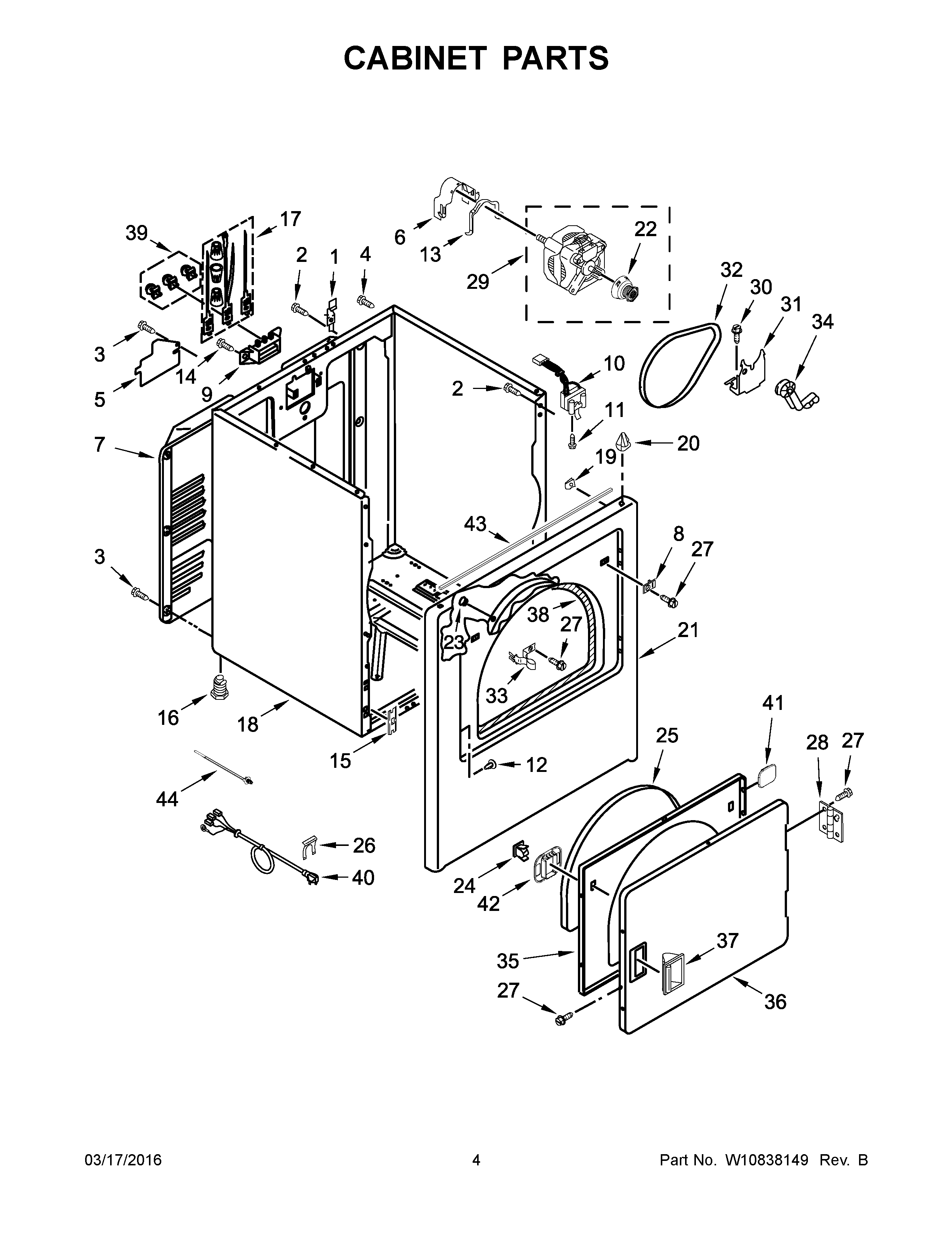 03 - CABINET PARTS Diagram and Parts List for YNED4655EW1  Maytag Dryer