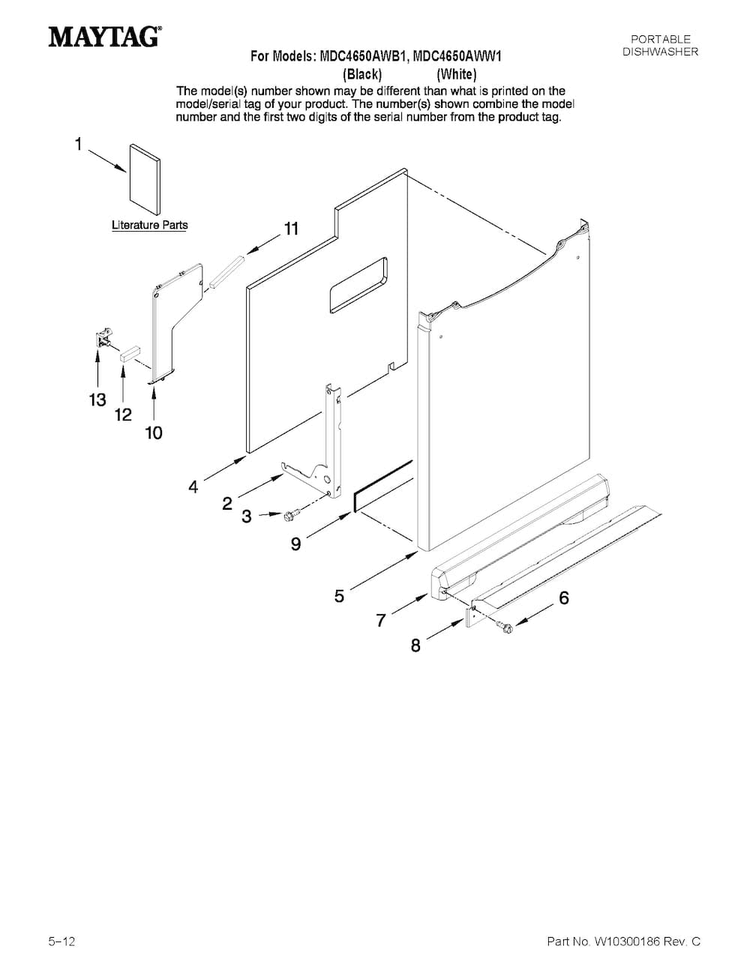 Door And Panel Parts Diagram and Parts List for MDC4650AWW1  Maytag Dishwasher