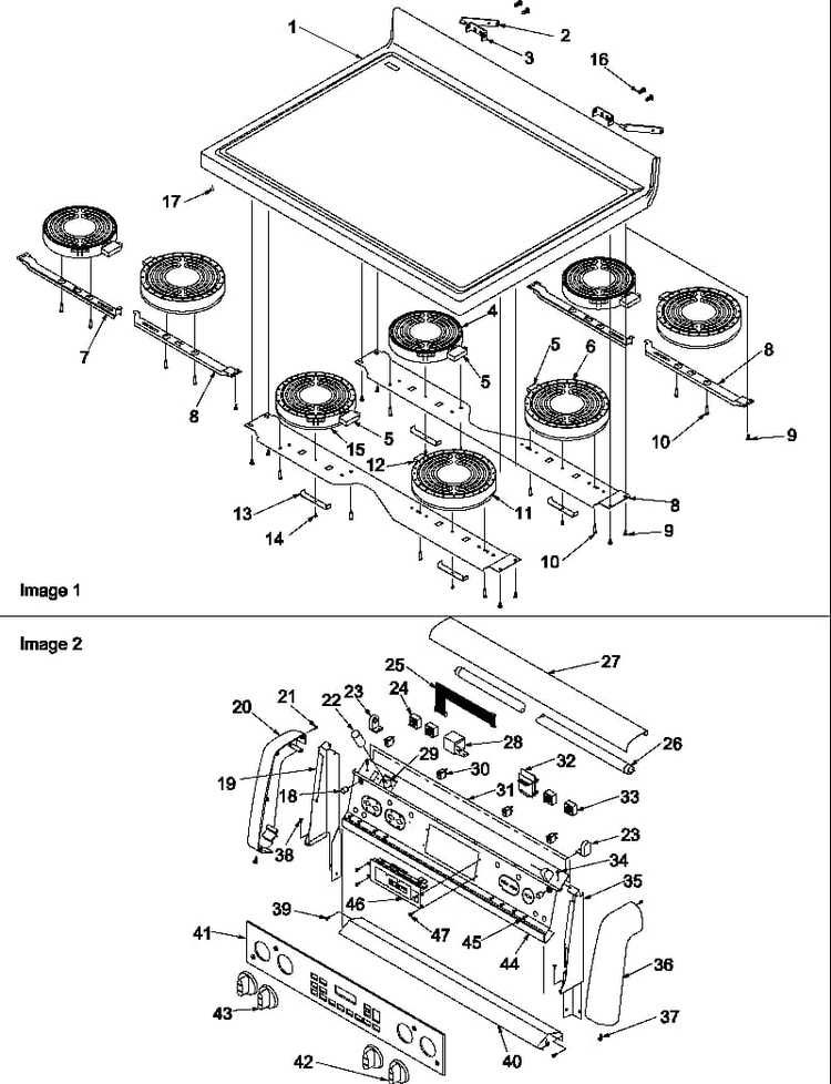 Main Top And Backguard Diagram and Parts List for ARTC8600E P1143463NE Amana Range