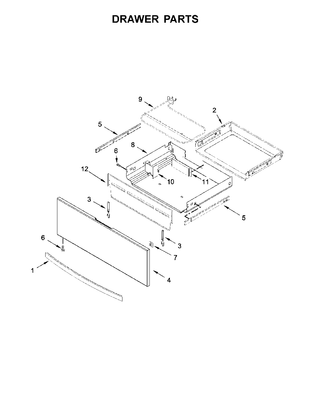 Drawer Parts Diagram and Parts List for 66495223710  Kenmore Range