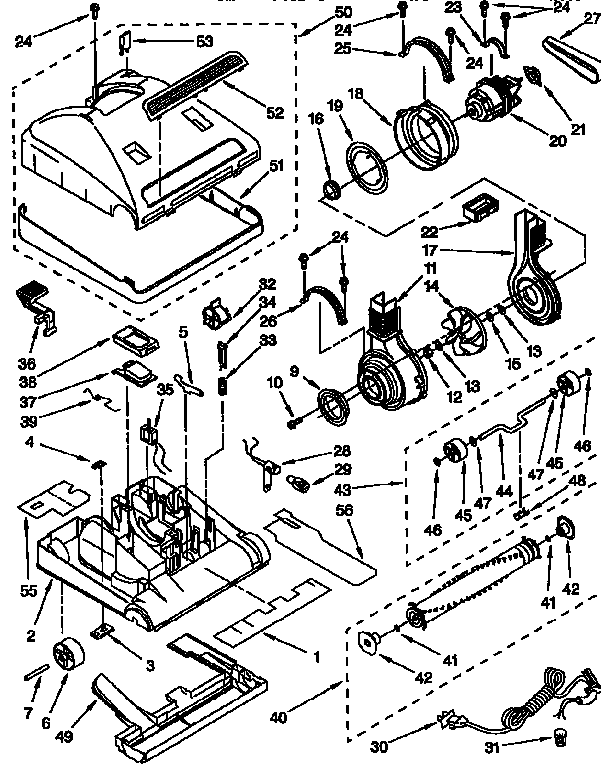 Nozzle And Motor Parts Diagram and Parts List for 1163032490C  Kenmore Upright Vacuum