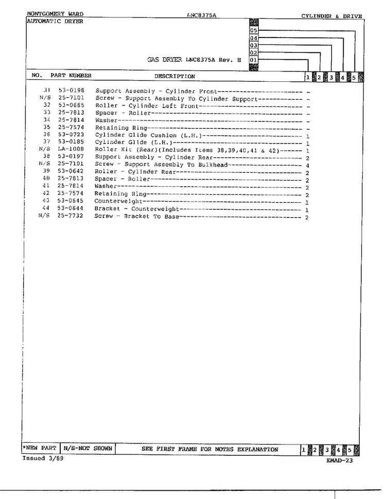 Gas Dryer/ Cylinder & Drive Page 3 Diagram and Parts List for 8375A REV E Norge Dryer