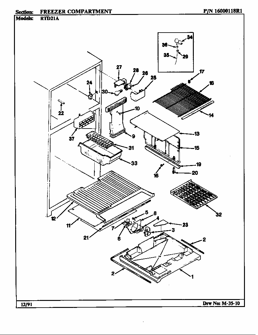 Freezer Compartment Diagram and Parts List for RTD21A-AH71F  Maytag Refrigerator