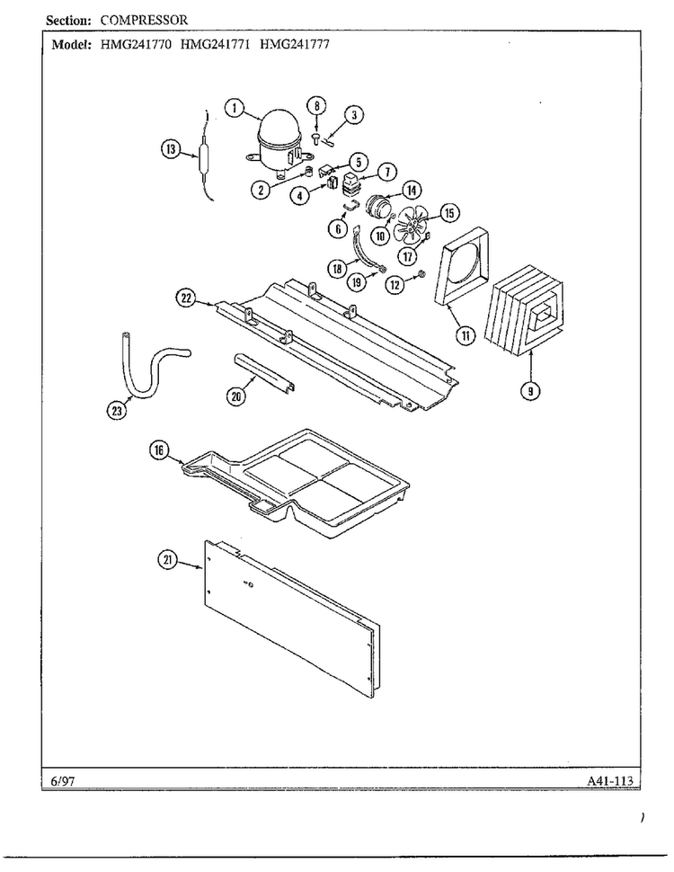 Compressor Diagram and Parts List for HMG241771  Admiral Refrigerator