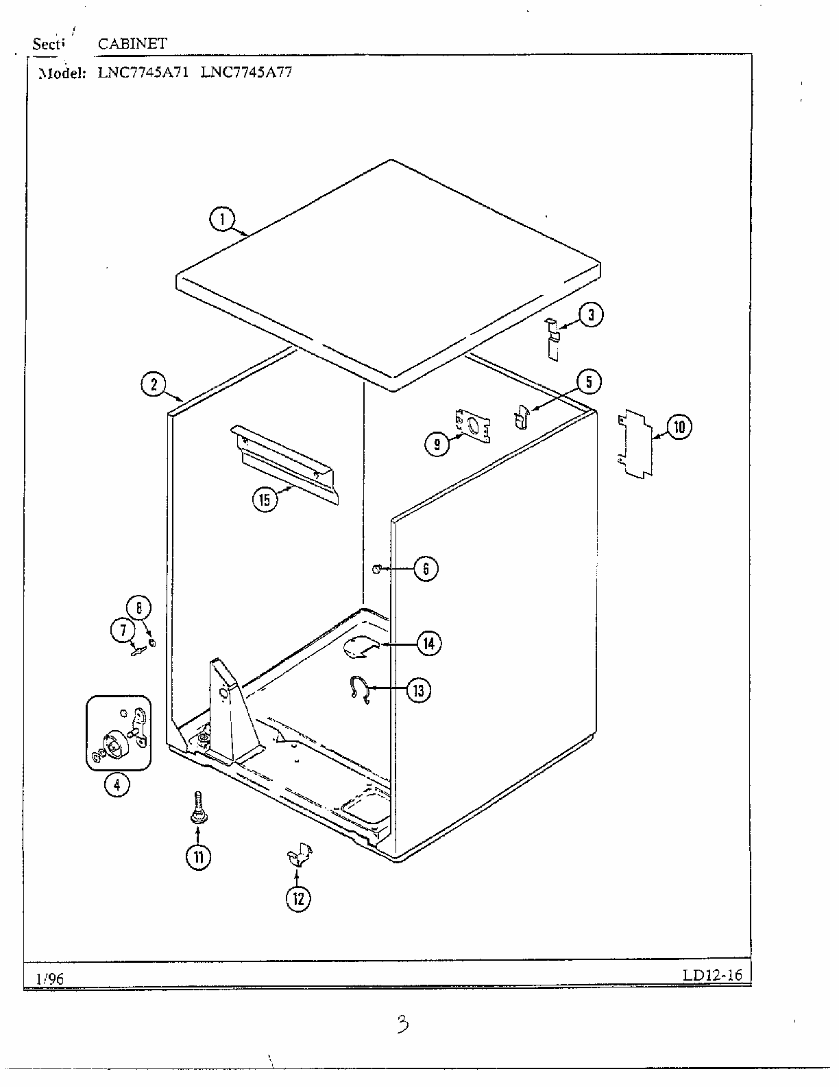 Cabinet Diagram and Parts List for LNC7745A71  Maytag Dryer