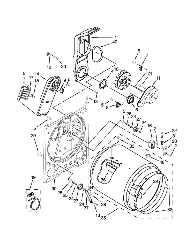 Bulkhead Parts Diagram and Parts List for CED137SXQ0  Crosley Dryer