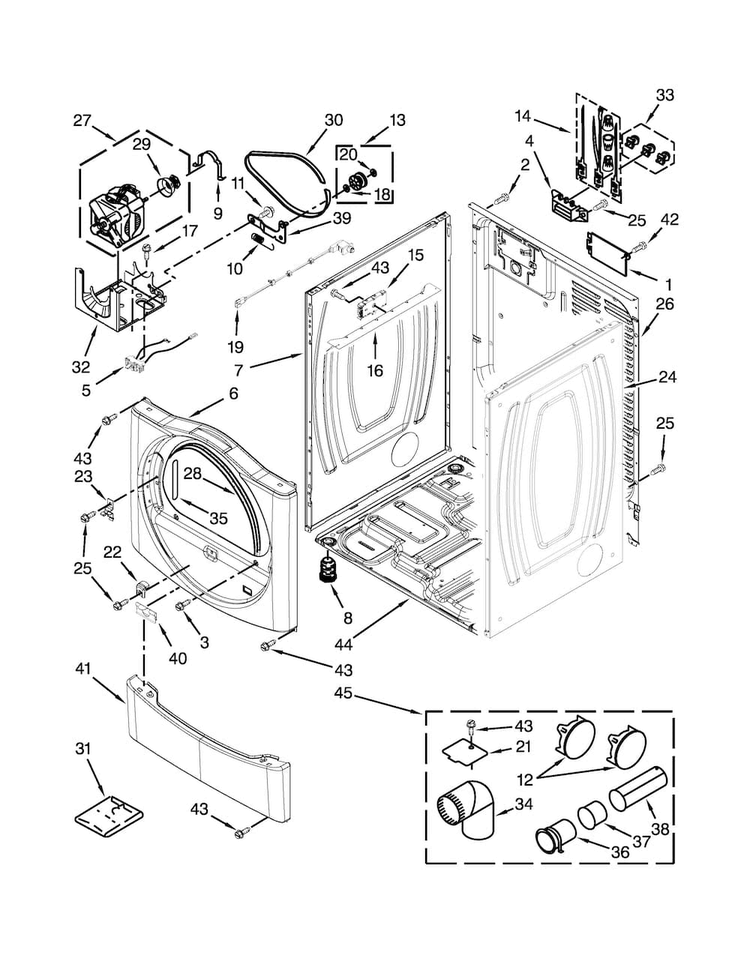 Cabinet Parts Diagram and Parts List for MEDE200XW1  Maytag Dryer