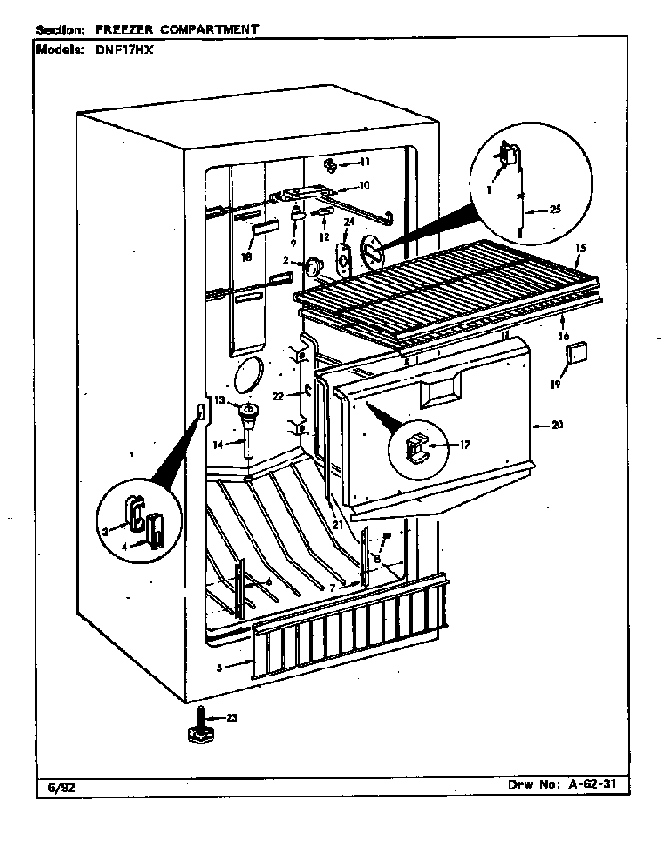 Freezer Compartment Diagram and Parts List for DNF17HX X5Z53 Maytag Refrigerator