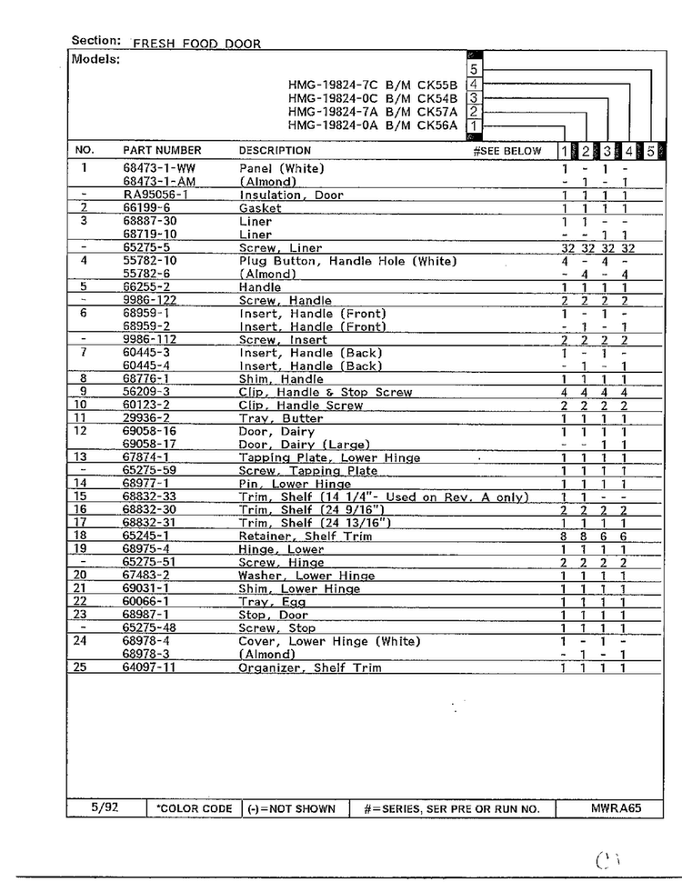 Fresh Food Door Page 2 Diagram and Parts List for 19824-0C  Admiral Refrigerator