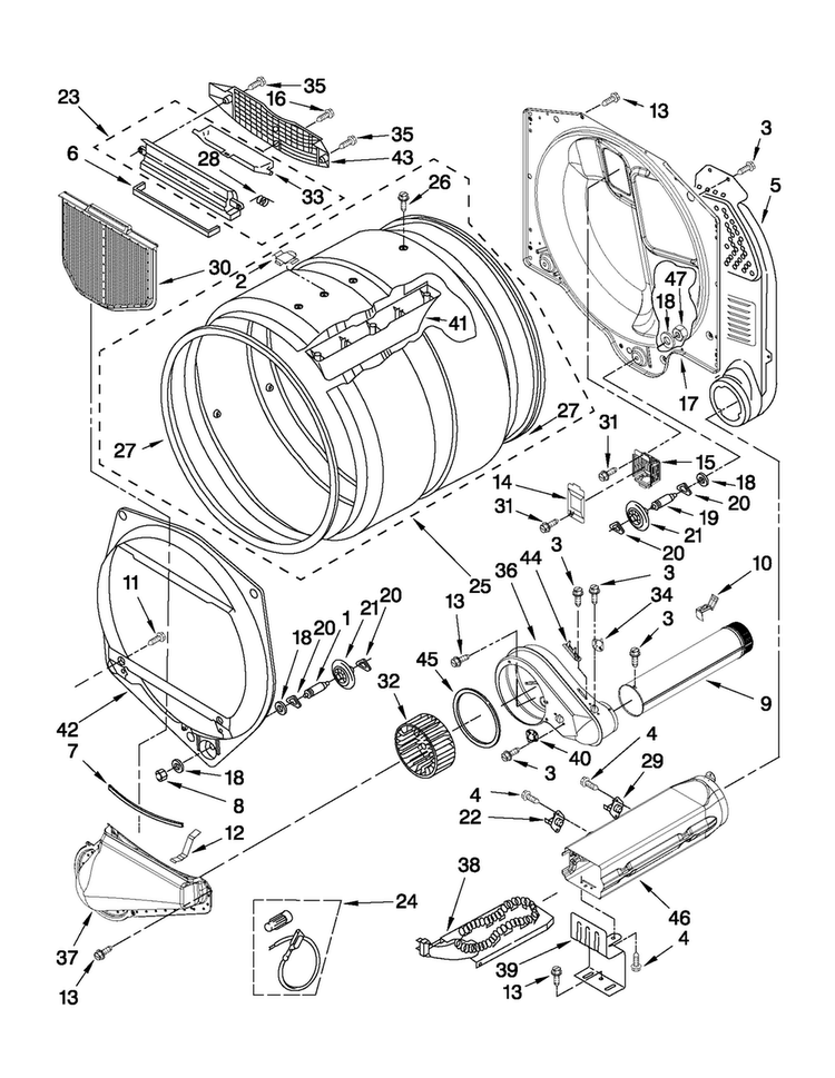Upper And Lower Bulkhead Parts Diagram and Parts List for MLE24PDAGW1  Maytag Dryer