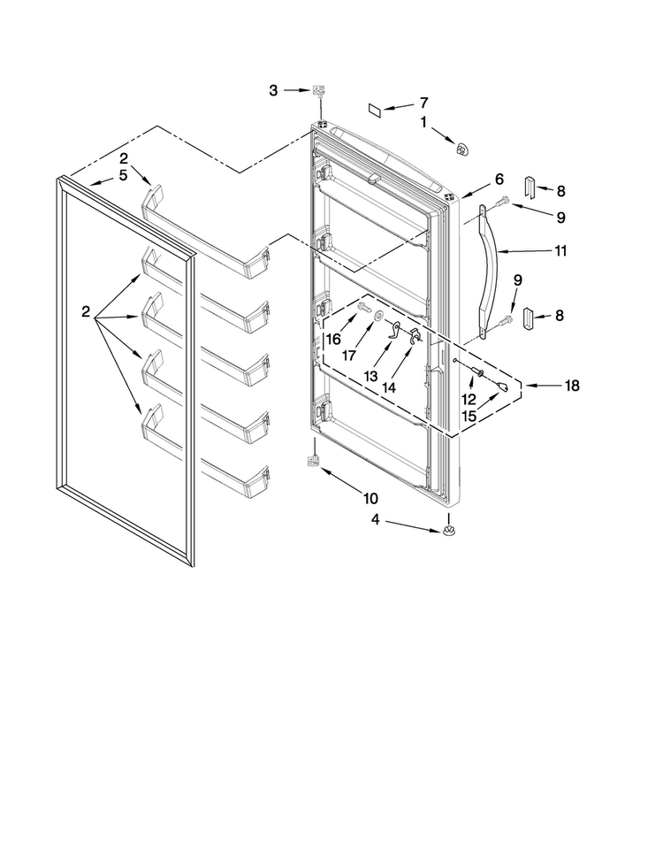 Door Parts Diagram and Parts List for AQU1627BRW03  Amana Freezer