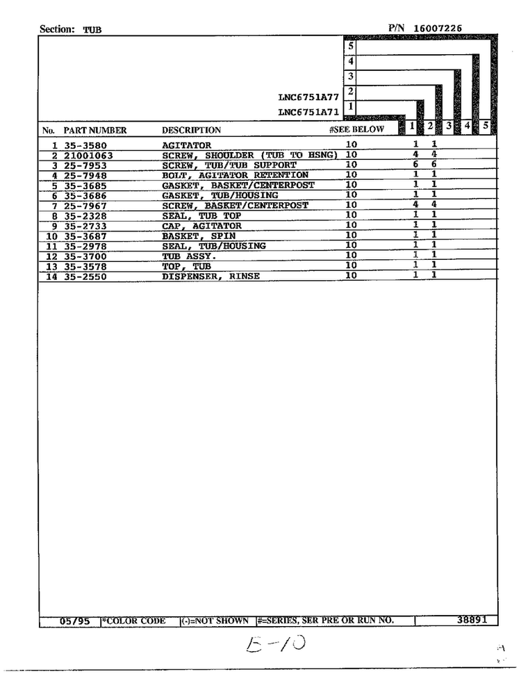 Tub Page 2 Diagram and Parts List for 6751  Norge Washer