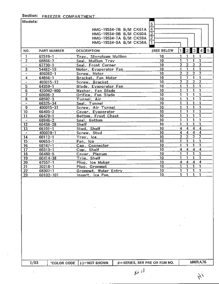 Freezer Compartment Page 2 Diagram and Parts List for 19534-0A  Admiral Refrigerator