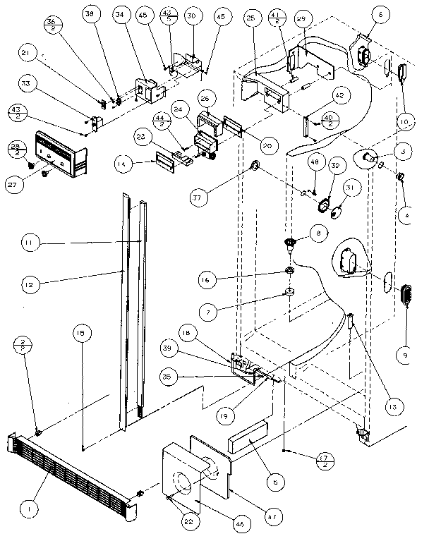 Refrigerator, Freezer Controls, & Cabinet Diagram and Parts List for 36761-P1135802W  Amana Refrigerator