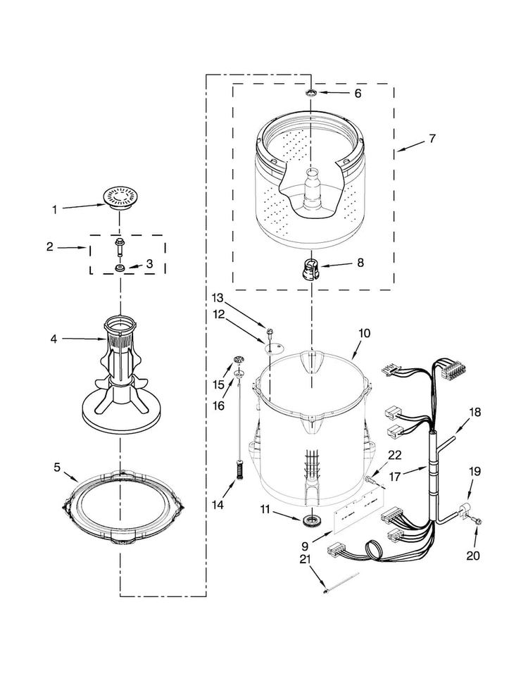 Basket And Tub Parts Diagram and Parts List for NTW4600YQ0  Amana Washer