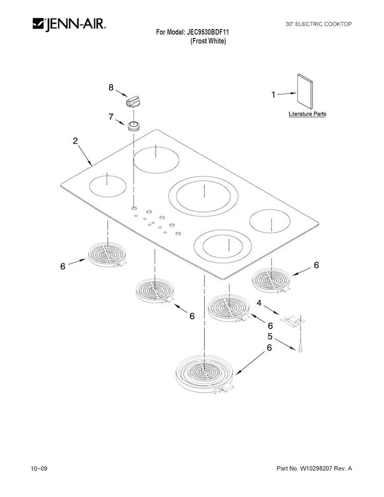 Cooktop Parts Diagram and Parts List for JEC9530BDF11  Jenn-Air Cooktop