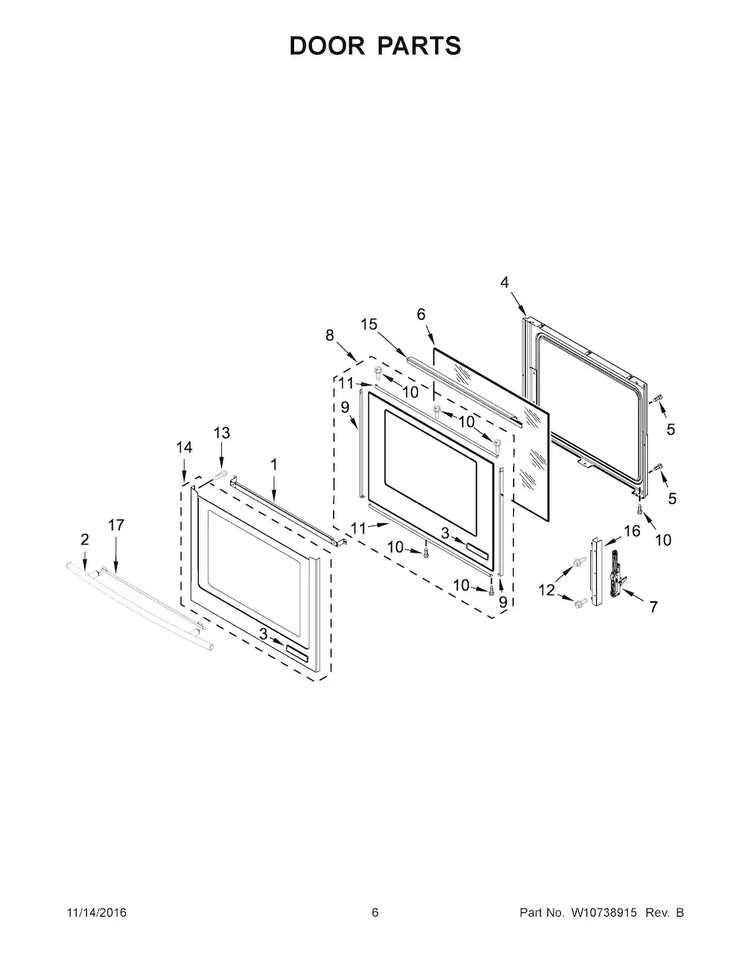 Door Parts Diagram and Parts List for JES1450CDB0  Jenn-Air Range