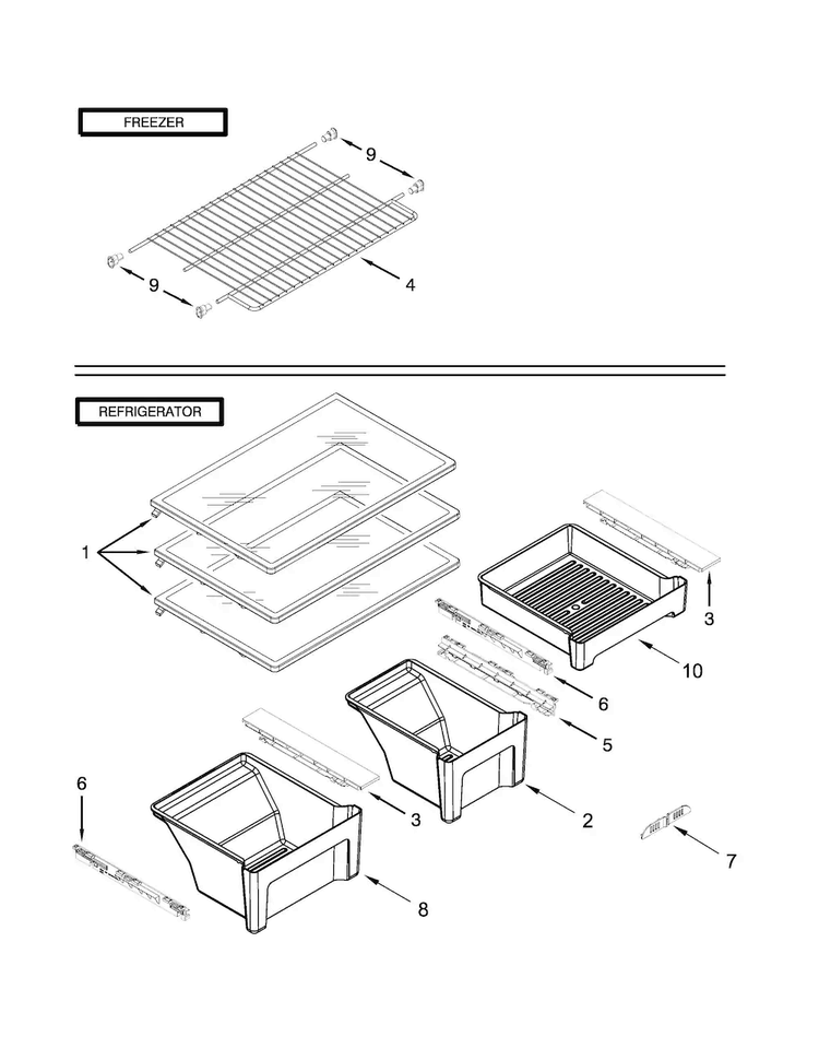 Shelf Parts Diagram and Parts List for M8TXEGFBS02  Maytag Refrigerator