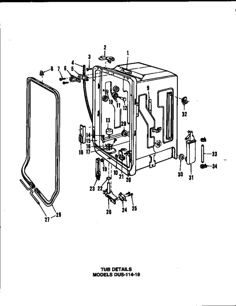 Tub Details 1 Diagram and Parts List for DUS-414-19  Maytag Dishwasher