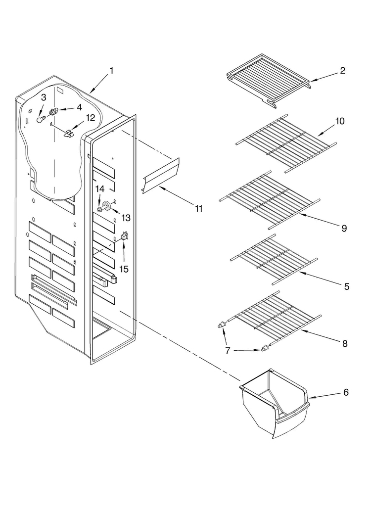 Freezer Liner Parts Diagram and Parts List for MSB2554AEW00  Maytag Refrigerator