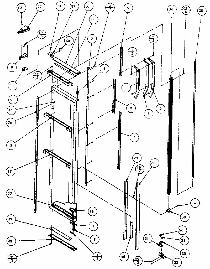 Freezer Door, Hinge, And Trim Parts Diagram and Parts List for 596SBI20H P7836032W Kenmore Refrigerator