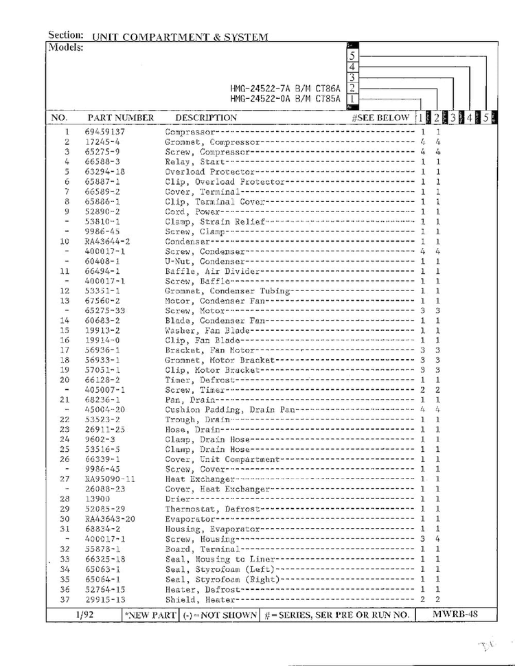 Unit Compartment And System Page 2 Diagram and Parts List for 24522-7A  Admiral Refrigerator
