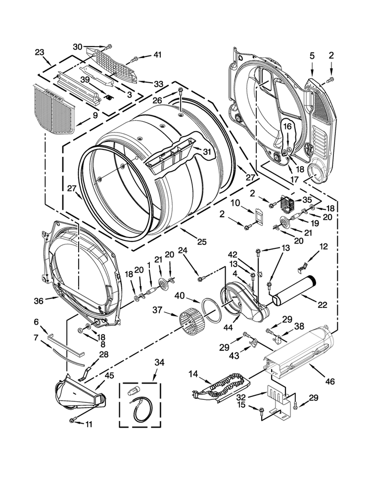 Bulkhead Parts Diagram and Parts List for MDE28PRCYW0  Maytag Dryer