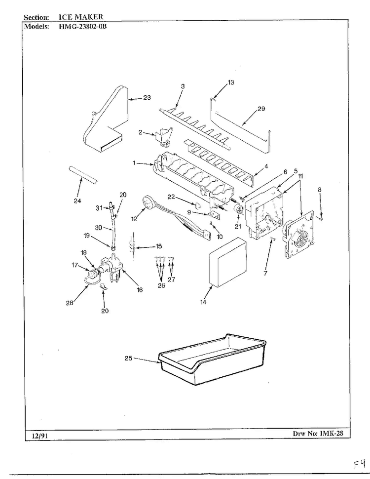 Ice Maker Diagram and Parts List for 23802-0B  Admiral Refrigerator