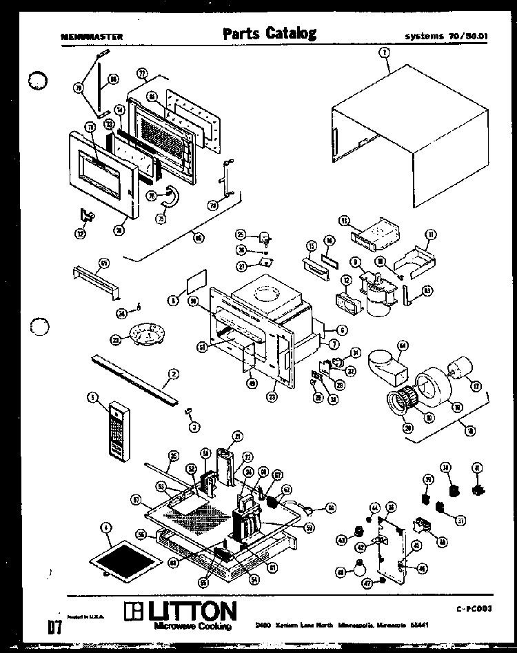Replacement Parts Diagram and Parts List for 70 5001 Amana Microwave