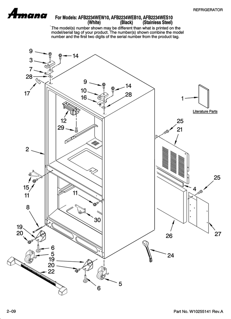 Cabinet Parts Diagram and Parts List for AFB2234WEW10  Amana Refrigerator
