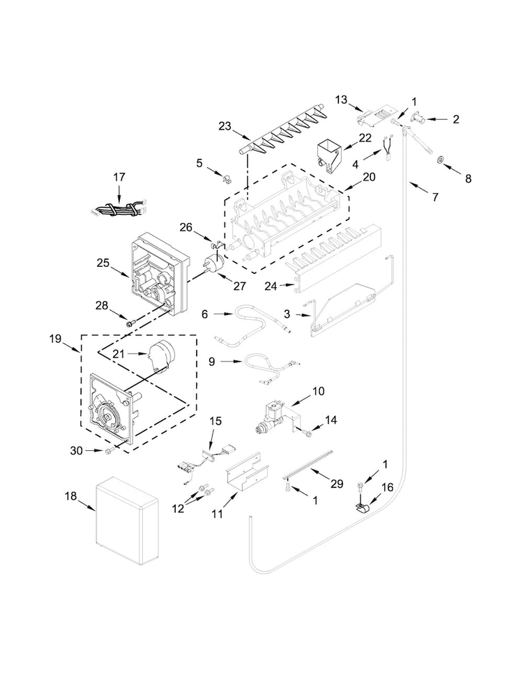 Ice Maker Parts Diagram and Parts List for JF42NXFXDE01  Jenn-Air Refrigerator