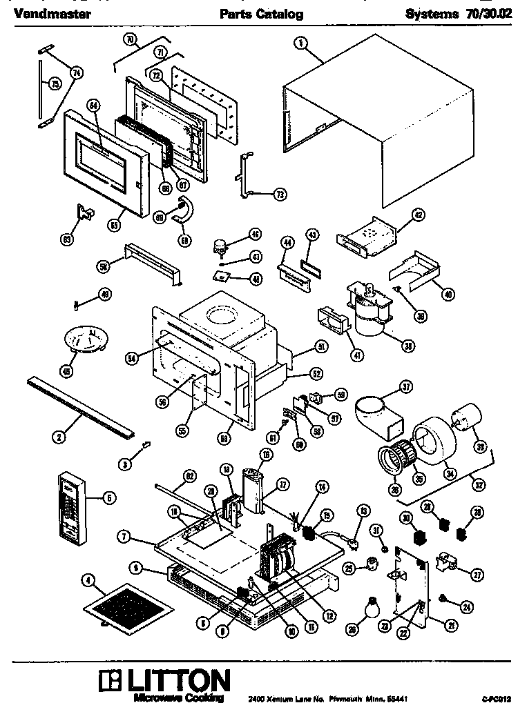 Section 1 Diagram and Parts List for 70 3002 Amana Microwave