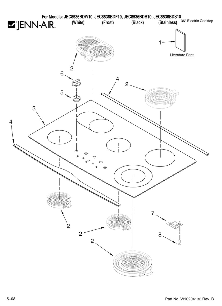Cooktop Parts Diagram and Parts List for JEC8536BDF10  Jenn-Air Cooktop