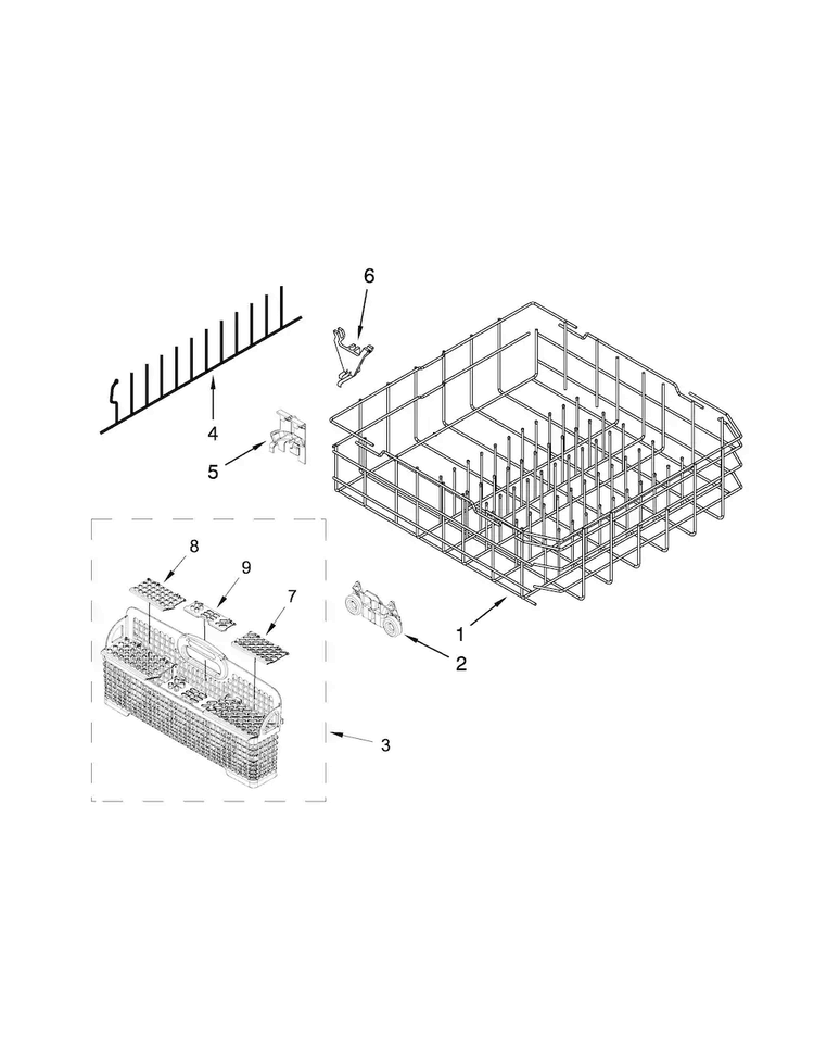 Lower Rack Parts Diagram and Parts List for JDB8200AWP3  Jenn-Air Dishwasher