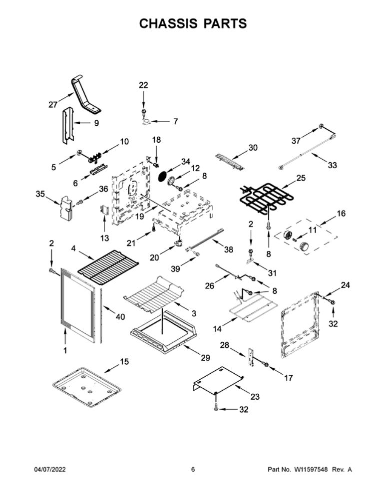 Chassis Parts Diagram and Parts List for YMER8800FW6  Maytag Range