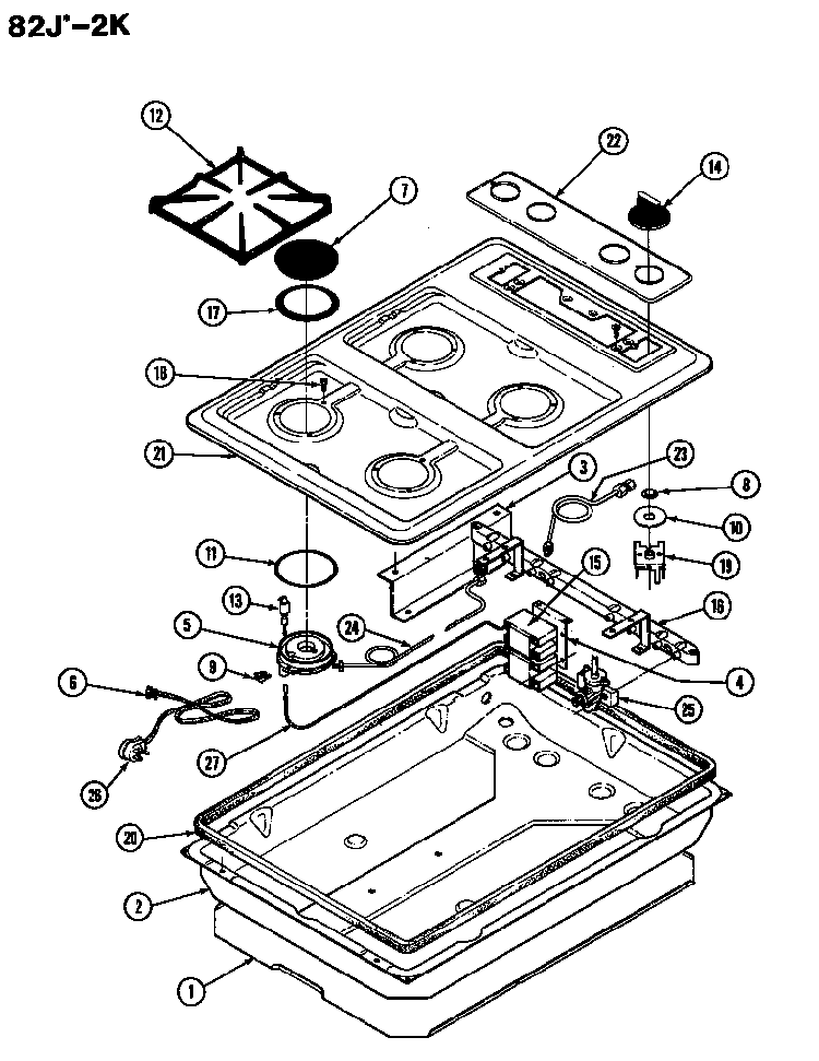 Body Diagram and Parts List for 82JS-2K  Magic Chef Range