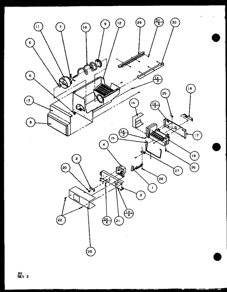 Ice Bucket And Ice Maker Diagram and Parts List for BHK2-P1100602W  Amana Refrigerator