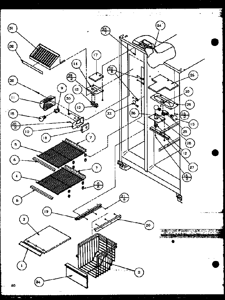 Freezer Shelving And Refrigerator Light Diagram and Parts List for SBD20K-P1117701W  Amana Refrigerator