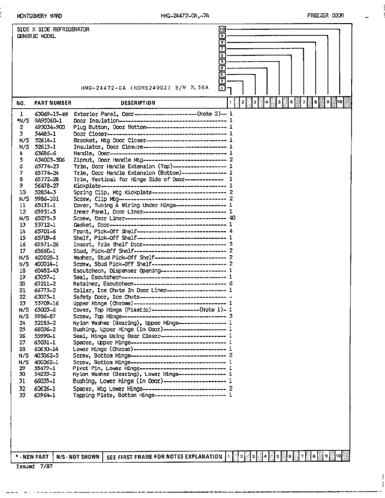 Freezer Door Page 2 Diagram and Parts List for 24472A  Admiral Refrigerator