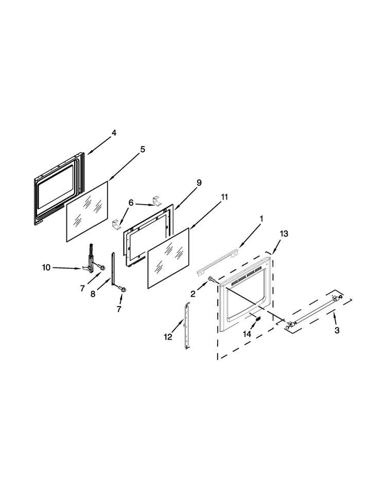 Door Parts Diagram and Parts List for MGR8700DB1  Maytag Range