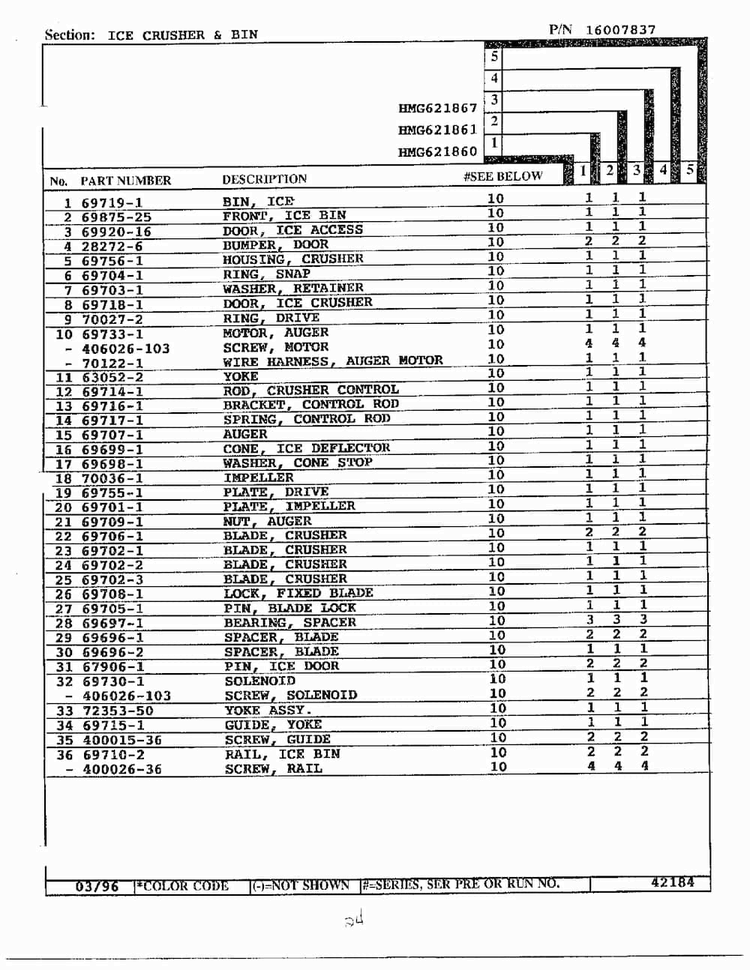 Ice Crusher/bin Page 2 Diagram and Parts List for HMG621860  Admiral Refrigerator
