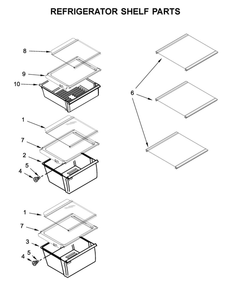Refrigerator Shelf Parts Diagram and Parts List for 5GRS315NHM00  Maytag Refrigerator